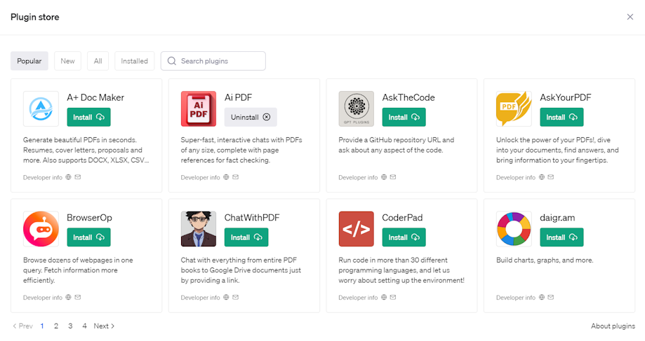 Plugin Store ChatGPT4
